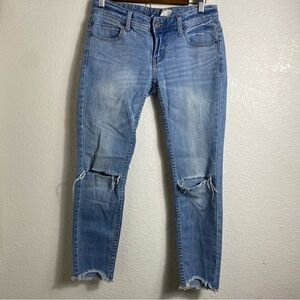 Free People  Raw Hem Frayed Skinny Jeans Medium Wash Distressed Size:25